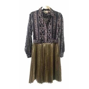 3.1 Phillip Lim Silk Blue Gold Pleated Skirt Shirt Dress, Sz 2